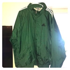 men’s green and white stripe windbreaker